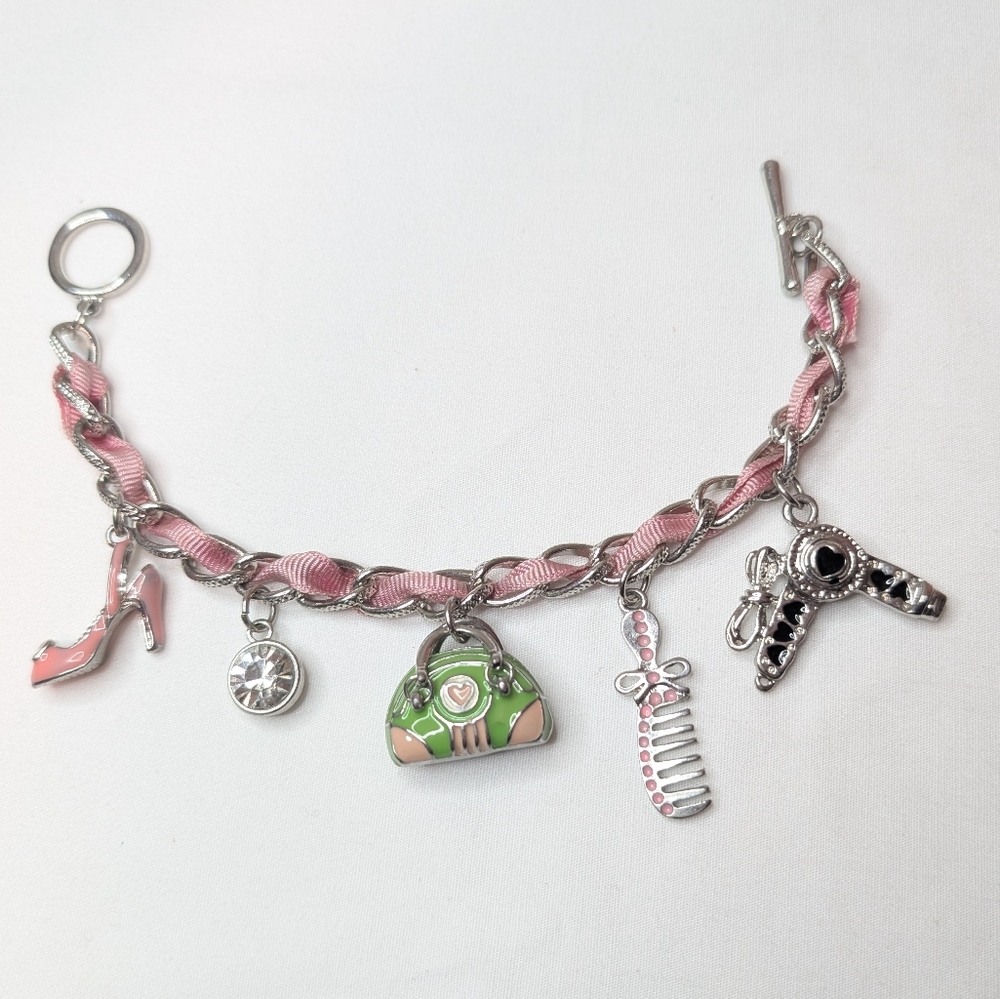 Sarina Charm Bracelet - High Heel Purse Comb Hair Dryer
